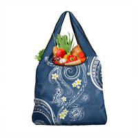 Polynesia Tribal Grocery Bag Deep Blue Plumeria Tentacles