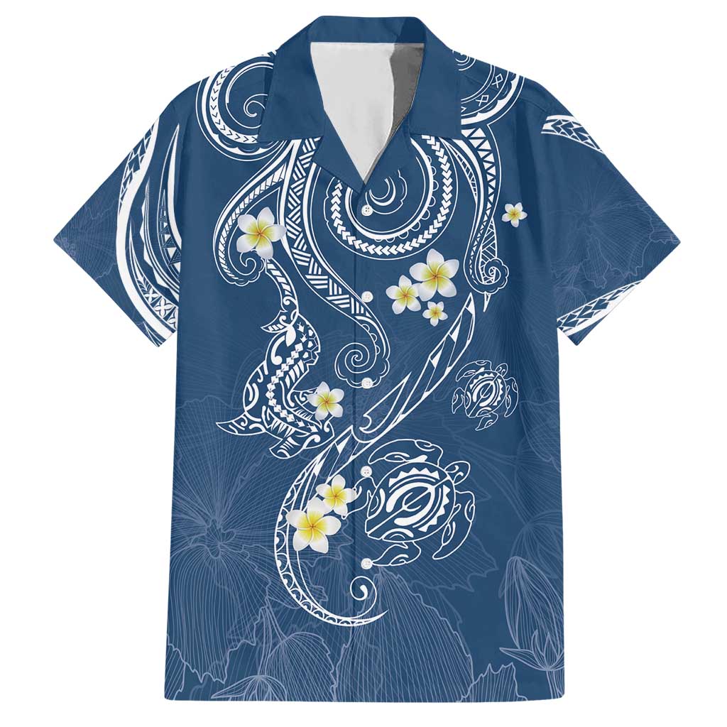 Polynesia Tribal Hawaiian Shirt Deep Blue Plumeria Tentacles