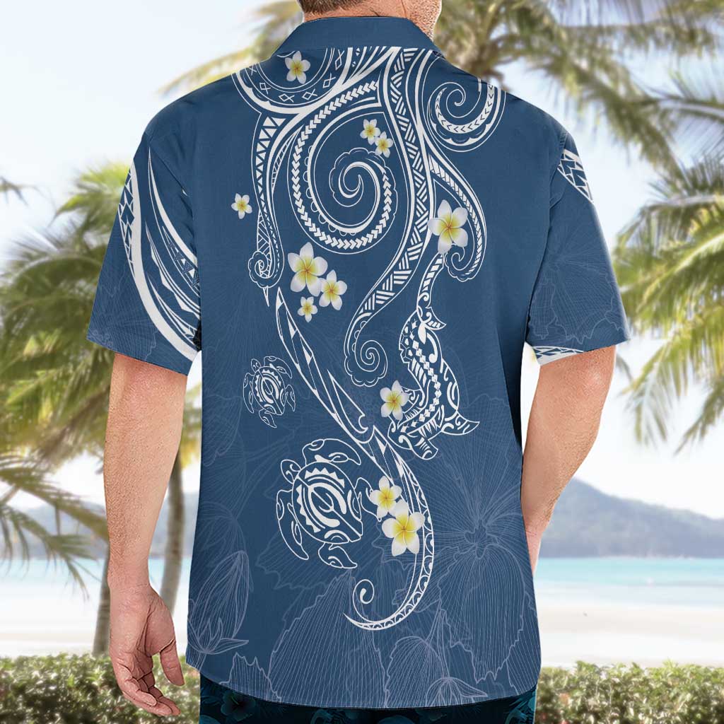 Polynesia Tribal Hawaiian Shirt Deep Blue Plumeria Tentacles
