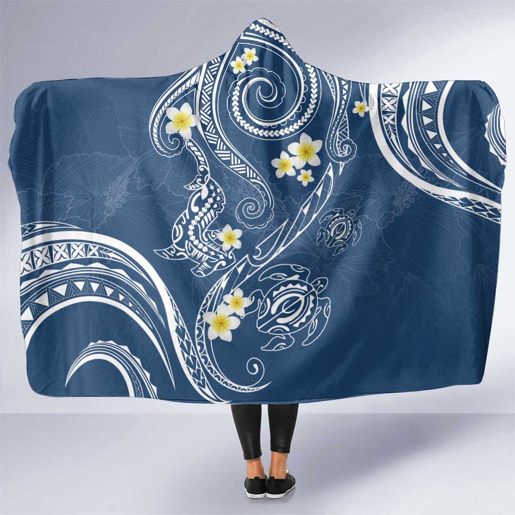 Polynesia Tribal Hooded Blanket Deep Blue Plumeria Tentacles