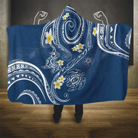 Polynesia Tribal Hooded Blanket Deep Blue Plumeria Tentacles