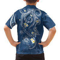 Polynesia Tribal Kid Hawaiian Shirt Deep Blue Plumeria Tentacles