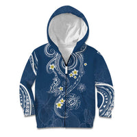 Polynesia Tribal Kid Hoodie Deep Blue Plumeria Tentacles