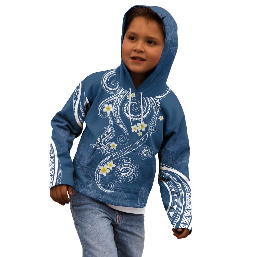 Polynesia Tribal Kid Hoodie Deep Blue Plumeria Tentacles