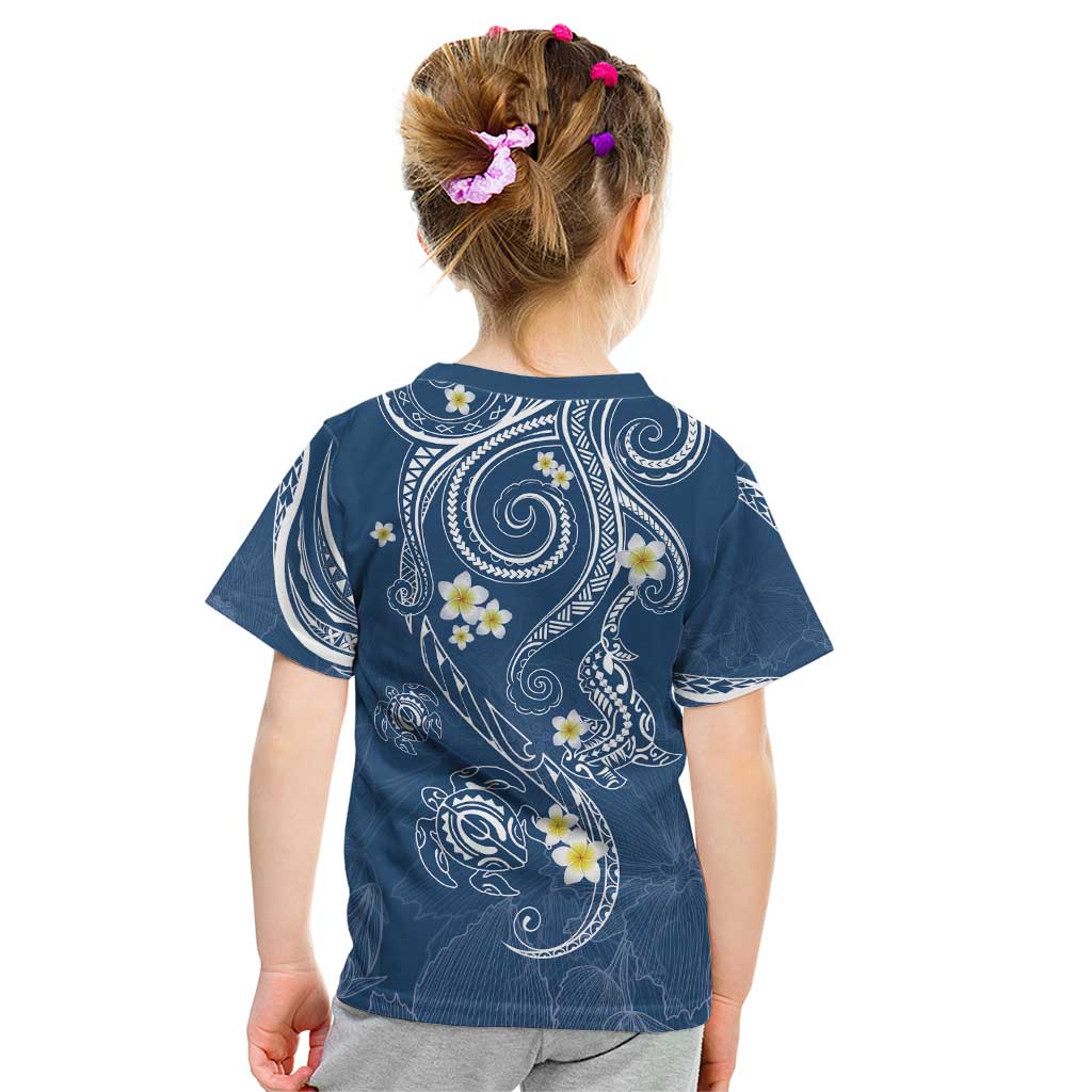 Polynesia Tribal Kid T Shirt Deep Blue Plumeria Tentacles