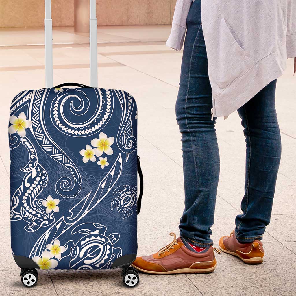 Polynesia Tribal Luggage Cover Deep Blue Plumeria Tentacles