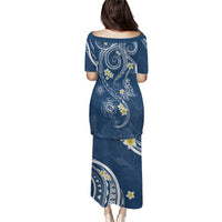 Polynesia Tribal Puletasi Deep Blue Plumeria Tentacles