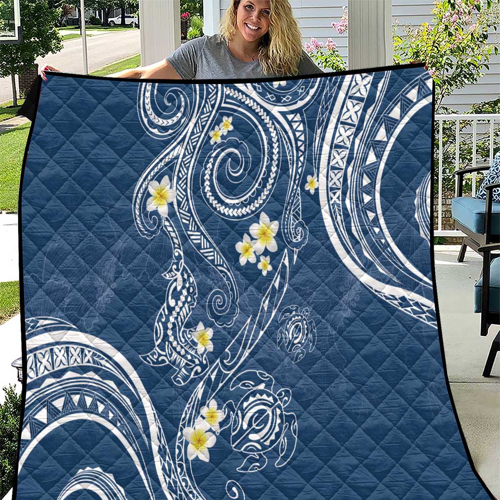 Polynesia Tribal Quilt Deep Blue Plumeria Tentacles