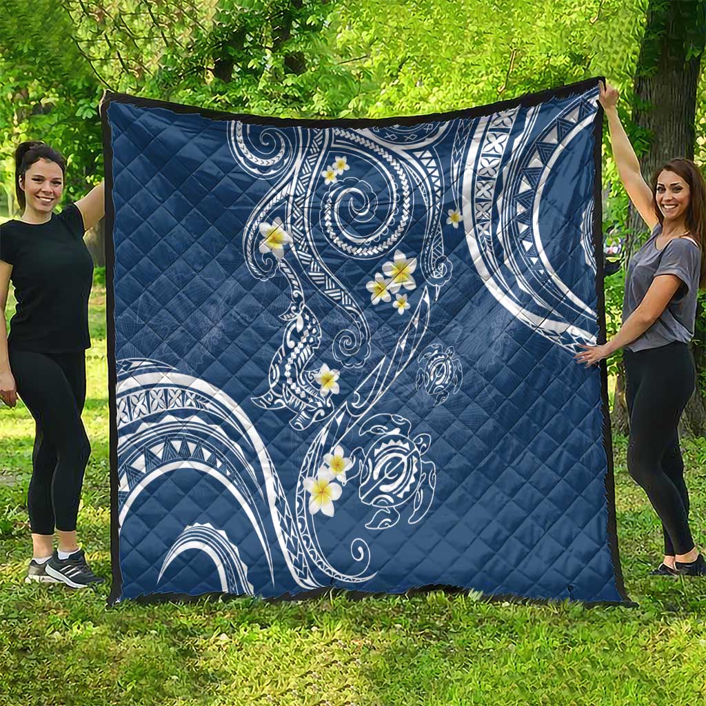 Polynesia Tribal Quilt Deep Blue Plumeria Tentacles