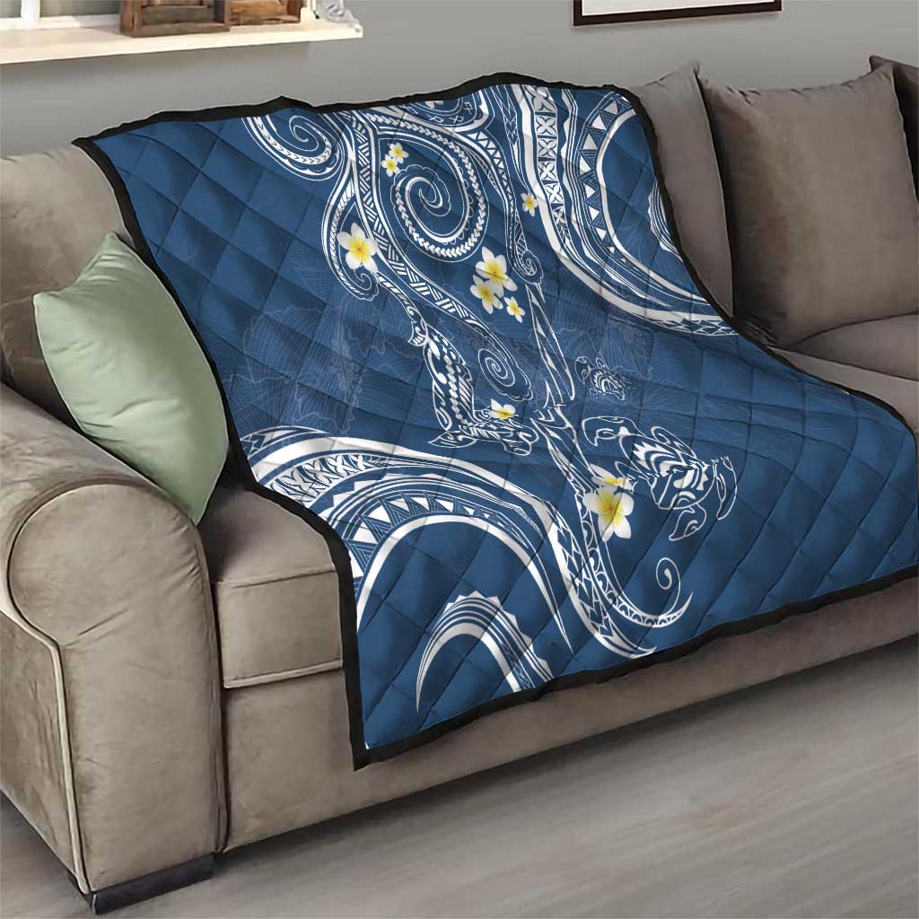 Polynesia Tribal Quilt Deep Blue Plumeria Tentacles