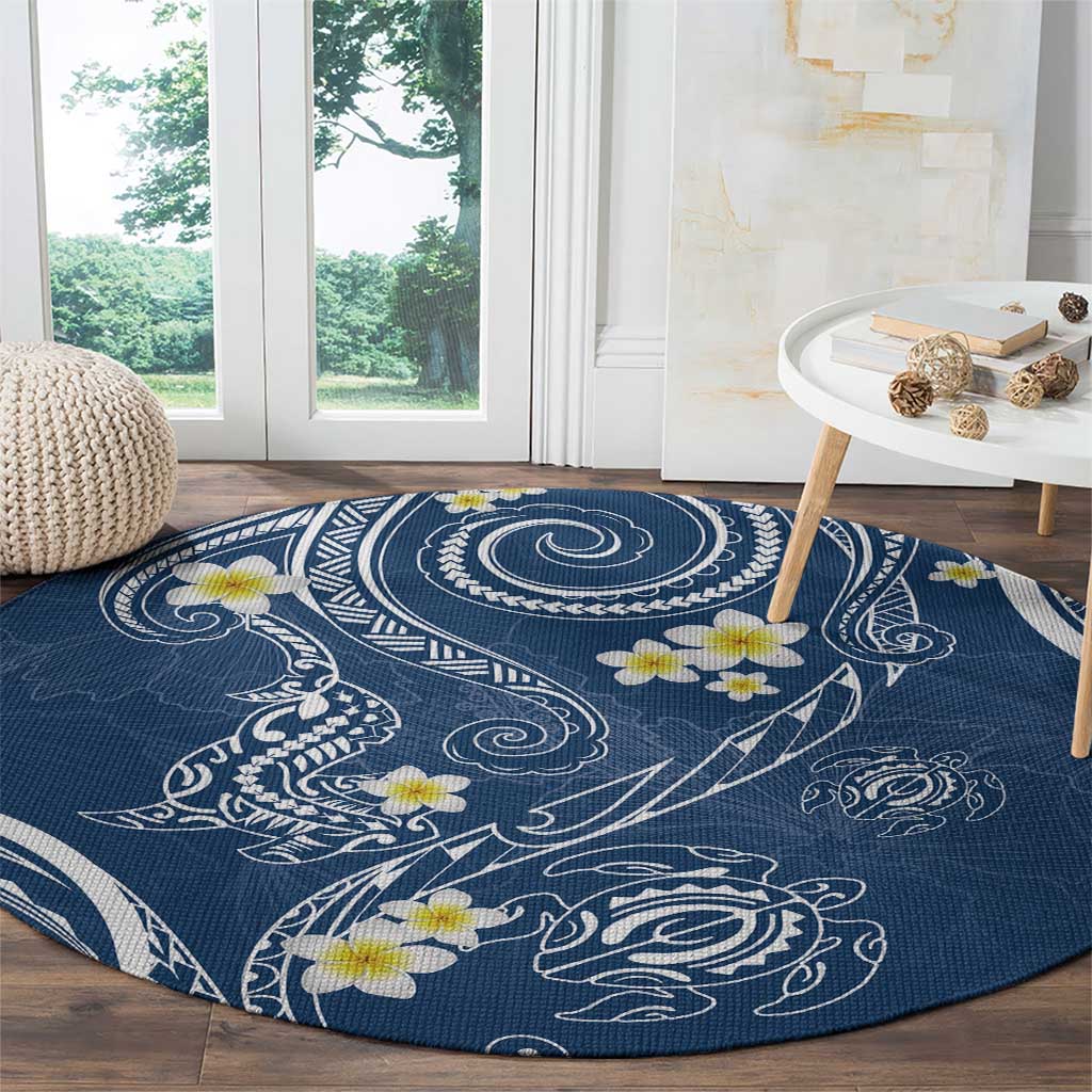Polynesia Tribal Round Carpet Deep Blue Plumeria Tentacles LT7 - Polynesian Pride