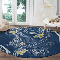 Polynesia Tribal Round Carpet Deep Blue Plumeria Tentacles LT7 - Polynesian Pride
