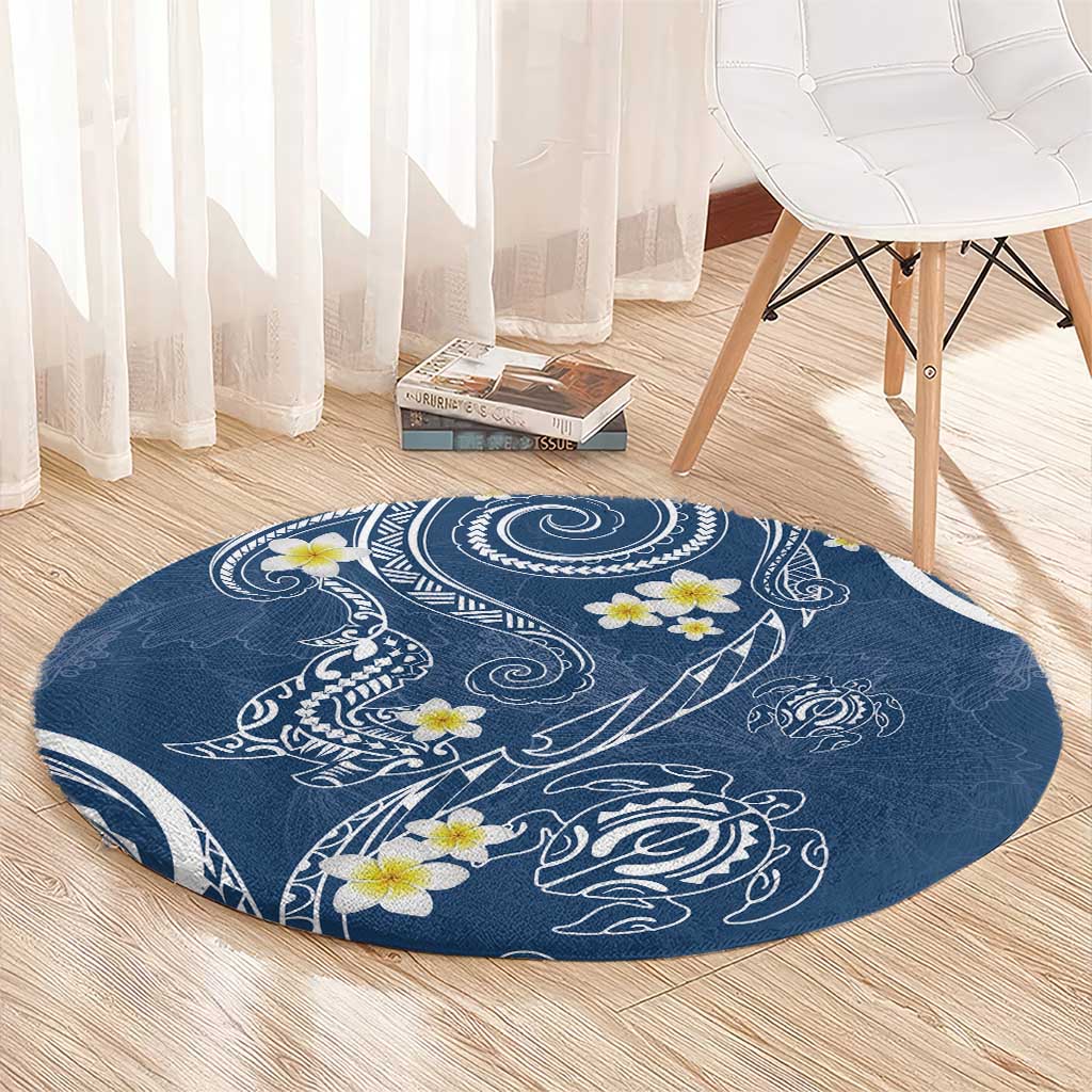 Polynesia Tribal Round Carpet Deep Blue Plumeria Tentacles LT7 - Polynesian Pride