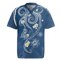 Polynesia Tribal Rugby Jersey Deep Blue Plumeria Tentacles