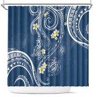 Polynesia Tribal Shower Curtain Deep Blue Plumeria Tentacles