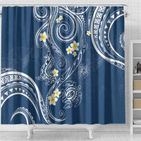 Polynesia Tribal Shower Curtain Deep Blue Plumeria Tentacles