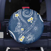 Polynesia Tribal Spare Tire Cover Deep Blue Plumeria Tentacles