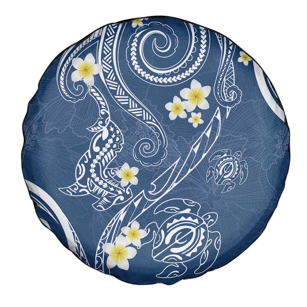 Polynesia Tribal Spare Tire Cover Deep Blue Plumeria Tentacles