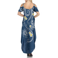 Polynesia Tribal Summer Maxi Dress Deep Blue Plumeria Tentacles LT7 - Polynesian Pride