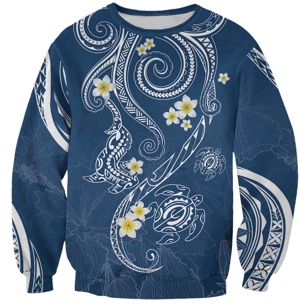 Polynesia Tribal Sweatshirt Deep Blue Plumeria Tentacles