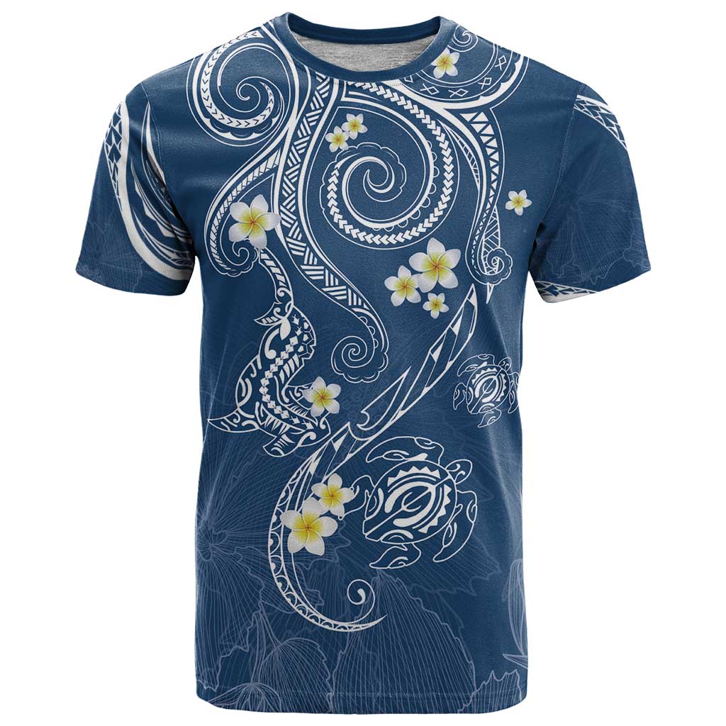 Polynesia Tribal T Shirt Deep Blue Plumeria Tentacles