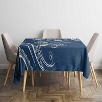 Polynesia Tribal Tablecloth Deep Blue Plumeria Tentacles