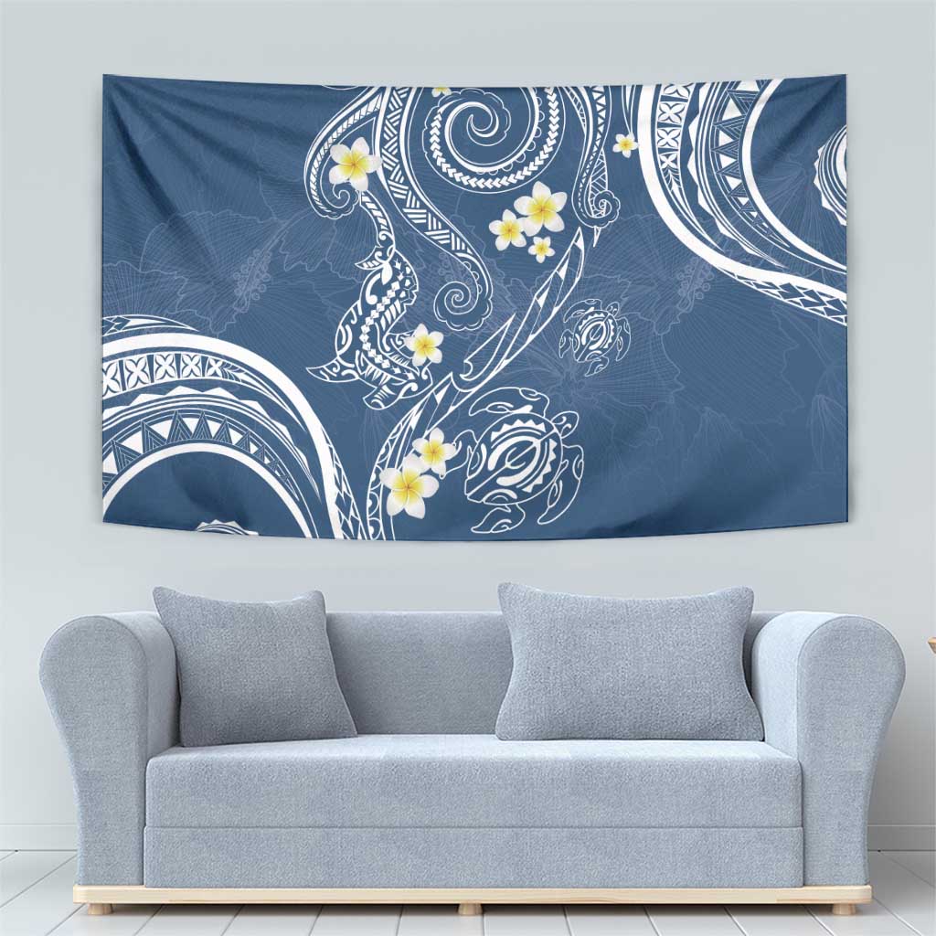 Polynesia Tribal Tapestry Deep Blue Plumeria Tentacles