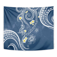 Polynesia Tribal Tapestry Deep Blue Plumeria Tentacles
