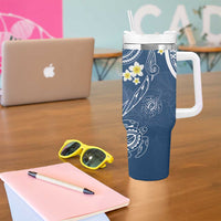 Polynesia Tribal Tumbler With Handle Deep Blue Plumeria Tentacles