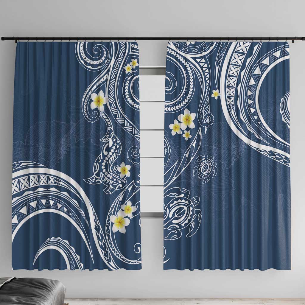 Polynesia Tribal Window Curtain Deep Blue Plumeria Tentacles LT7 With Hooks Blue - Polynesian Pride