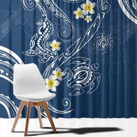 Polynesia Tribal Window Curtain Deep Blue Plumeria Tentacles