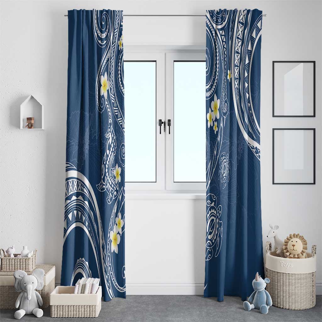 Polynesia Tribal Window Curtain Deep Blue Plumeria Tentacles