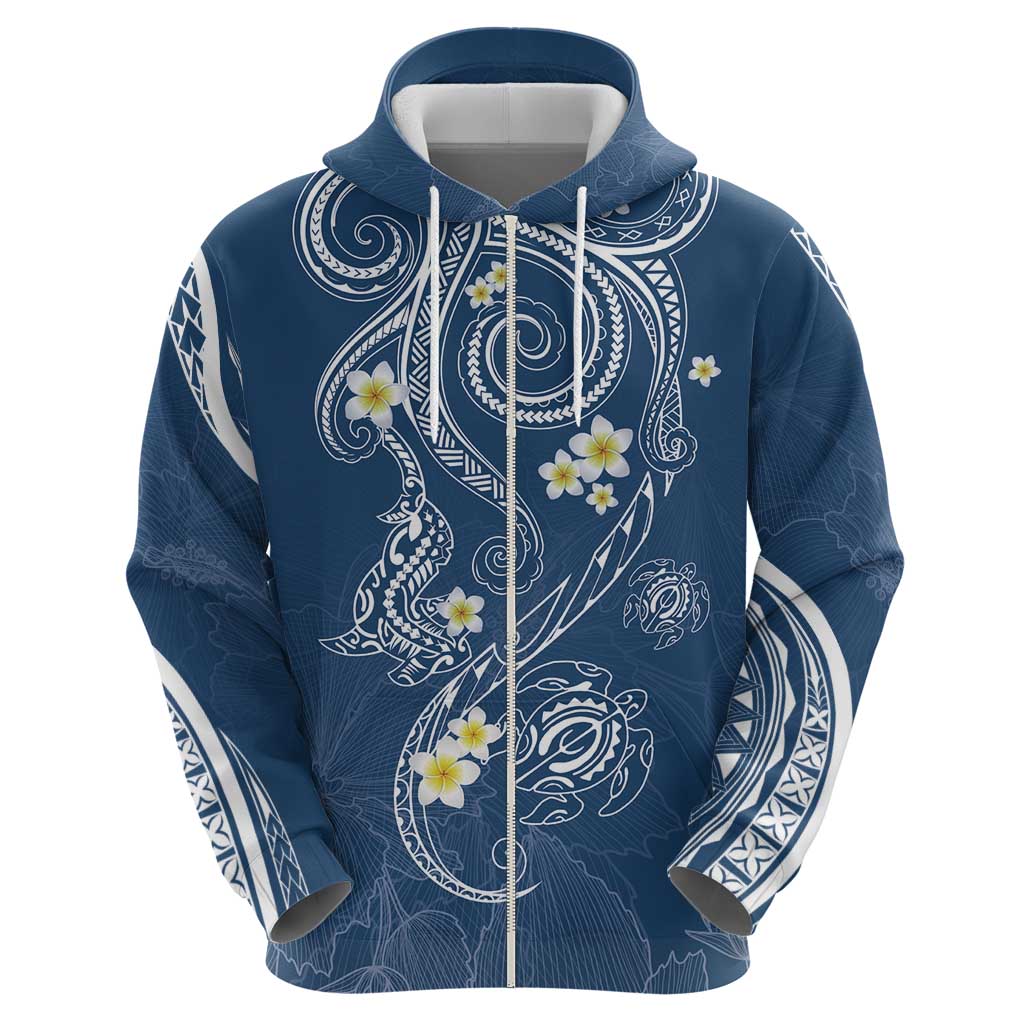 Polynesia Tribal Zip Hoodie Deep Blue Plumeria Tentacles LT7 - Polynesian Pride