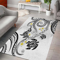 Polynesia Tribal Area Rug White Plumeria Tentacles