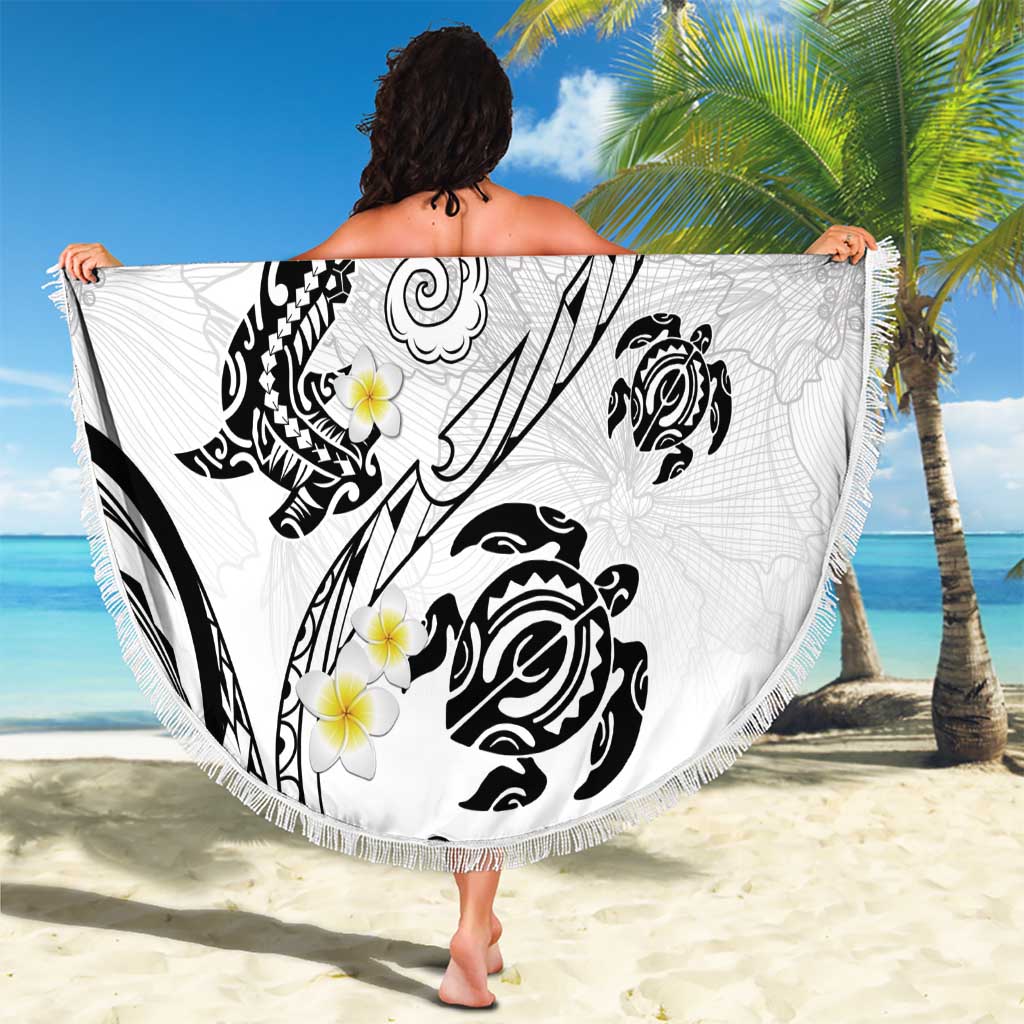 Polynesia Tribal Beach Blanket White Plumeria Tentacles
