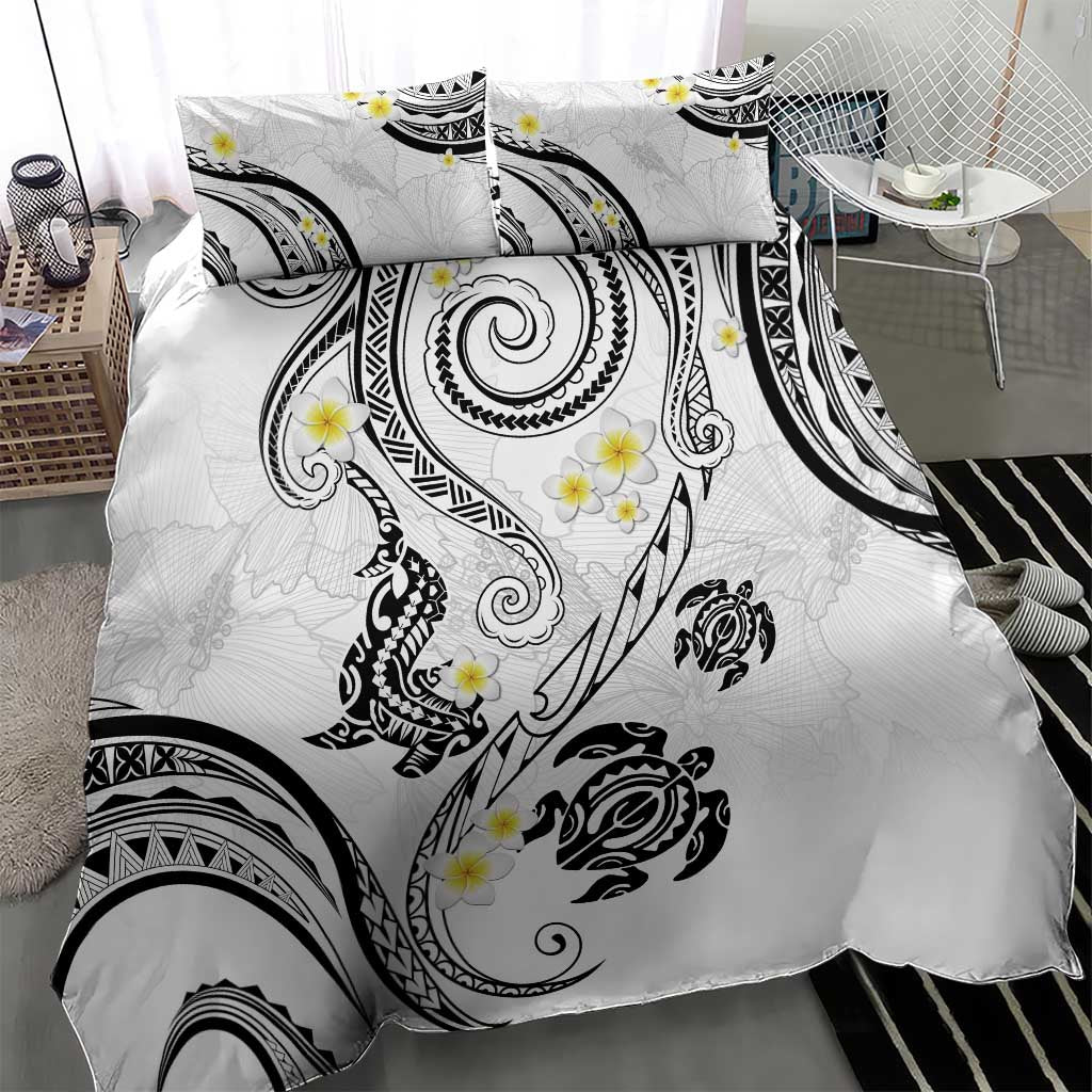 Polynesia Tribal Bedding Set White Plumeria Tentacles