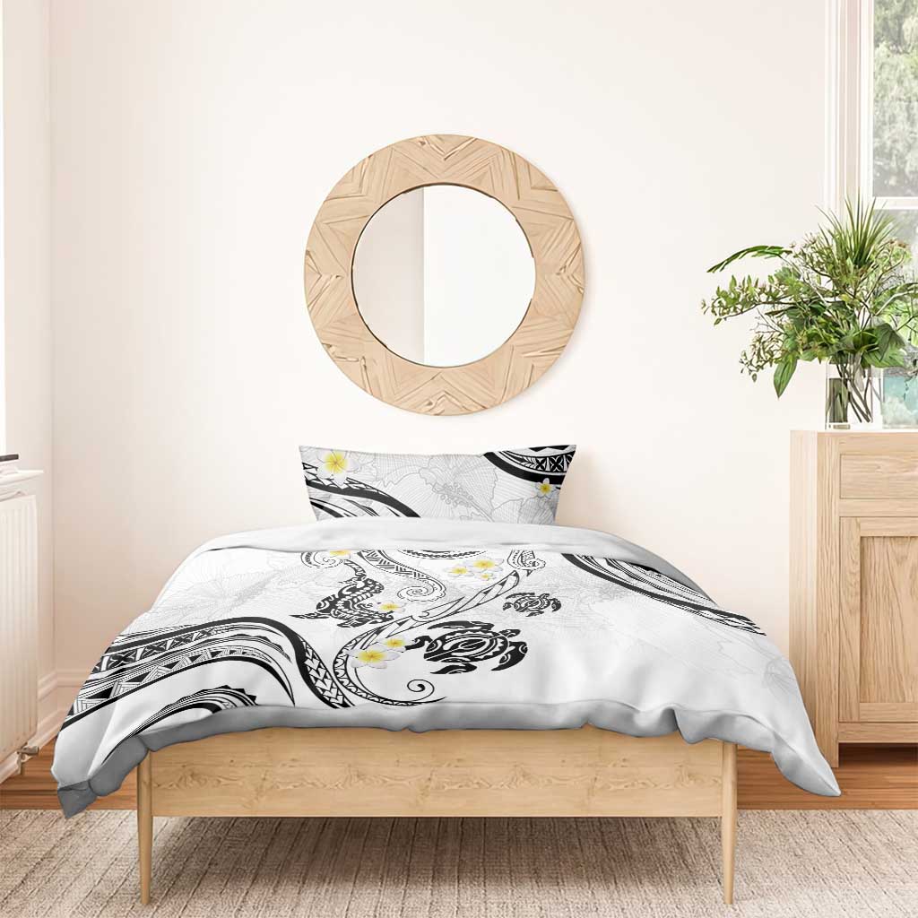 Polynesia Tribal Bedding Set White Plumeria Tentacles