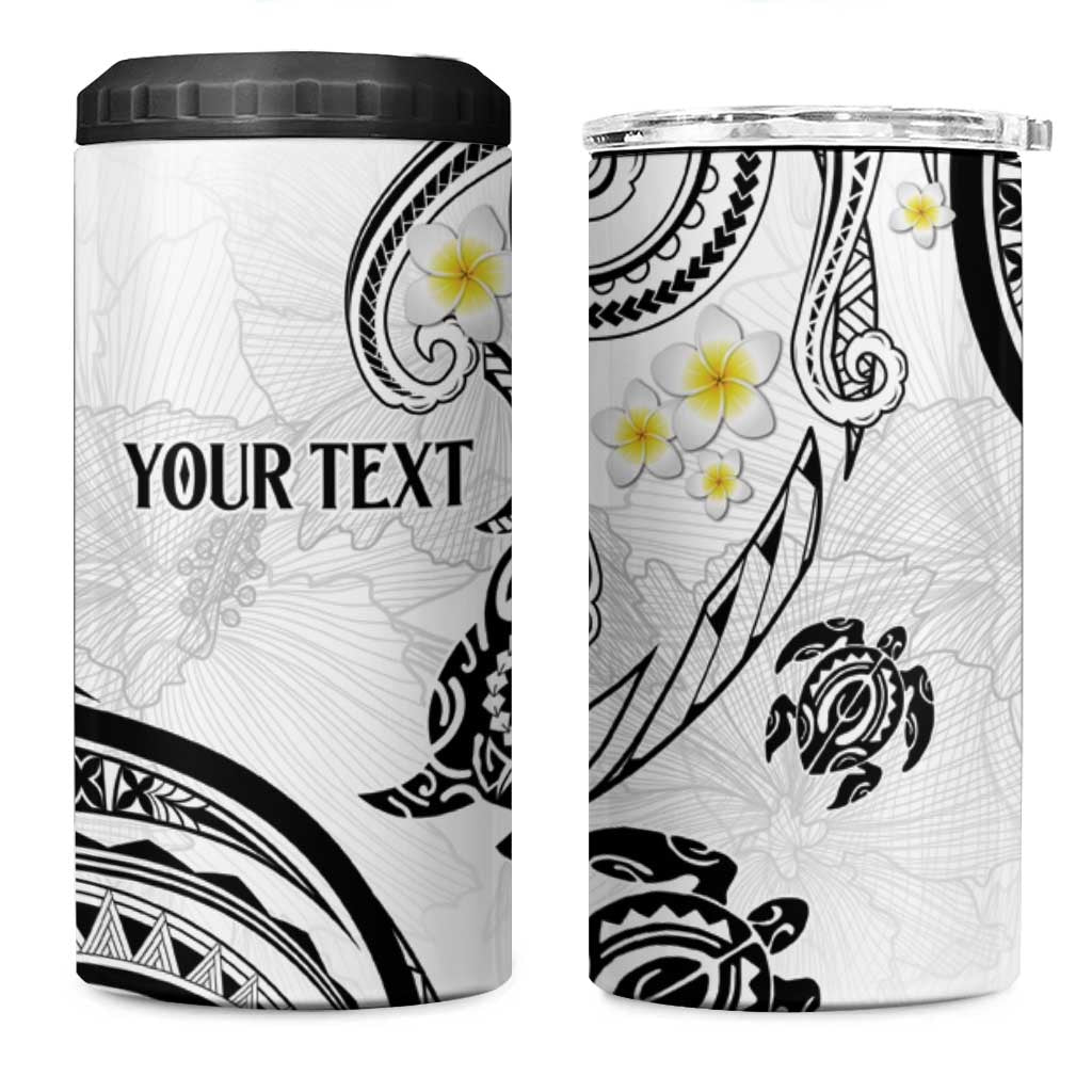 Polynesia Tribal 4 in 1 Can Cooler Tumbler White Plumeria Tentacles