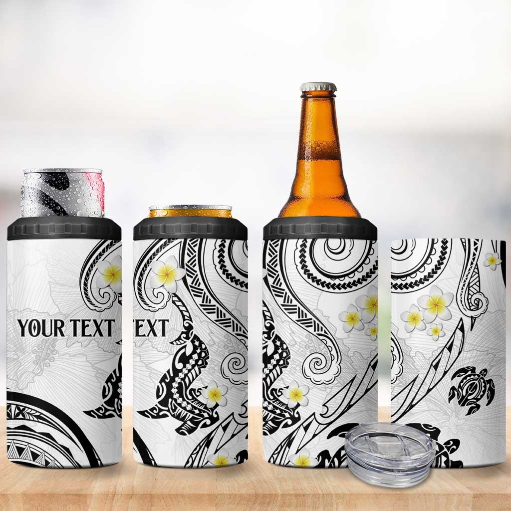 Polynesia Tribal 4 in 1 Can Cooler Tumbler White Plumeria Tentacles