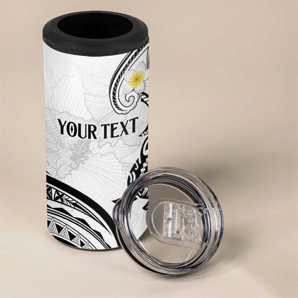 Polynesia Tribal 4 in 1 Can Cooler Tumbler White Plumeria Tentacles