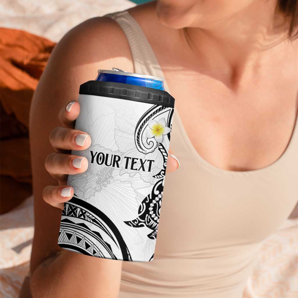 Polynesia Tribal 4 in 1 Can Cooler Tumbler White Plumeria Tentacles