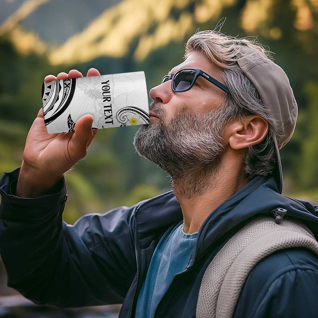 Polynesia Tribal 4 in 1 Can Cooler Tumbler White Plumeria Tentacles