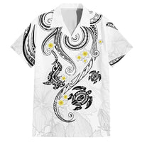 Polynesia Tribal Family Matching Off Shoulder Maxi Dress and Hawaiian Shirt White Plumeria Tentacles