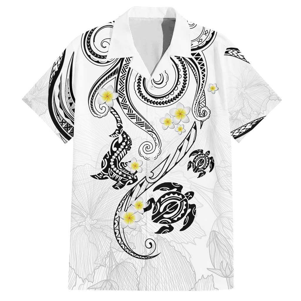 Polynesia Tribal Family Matching Puletasi and Hawaiian Shirt White Plumeria Tentacles
