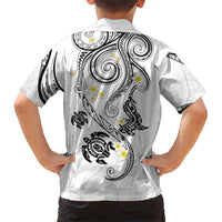 Polynesia Tribal Family Matching Short Sleeve Bodycon Dress and Hawaiian Shirt White Plumeria Tentacles
