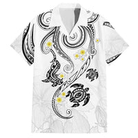 Polynesia Tribal Family Matching Short Sleeve Bodycon Dress and Hawaiian Shirt White Plumeria Tentacles