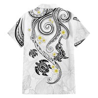 Polynesia Tribal Family Matching Short Sleeve Bodycon Dress and Hawaiian Shirt White Plumeria Tentacles