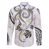 Polynesia Tribal Family Matching Tank Maxi Dress and Hawaiian Shirt White Plumeria Tentacles LT7 Dad's Shirt - Long Sleeve White - Polynesian Pride