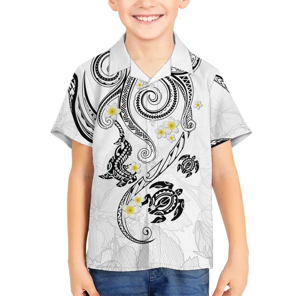 Polynesia Tribal Family Matching Tank Maxi Dress and Hawaiian Shirt White Plumeria Tentacles LT7 Son's Shirt White - Polynesian Pride
