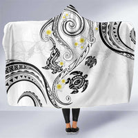 Polynesia Tribal Hooded Blanket White Plumeria Tentacles